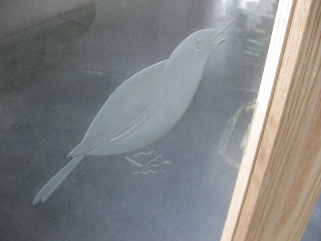 bt0151 鳥と樹木＊サンドブラスト建具 【大正浪漫 びいどろ屋】